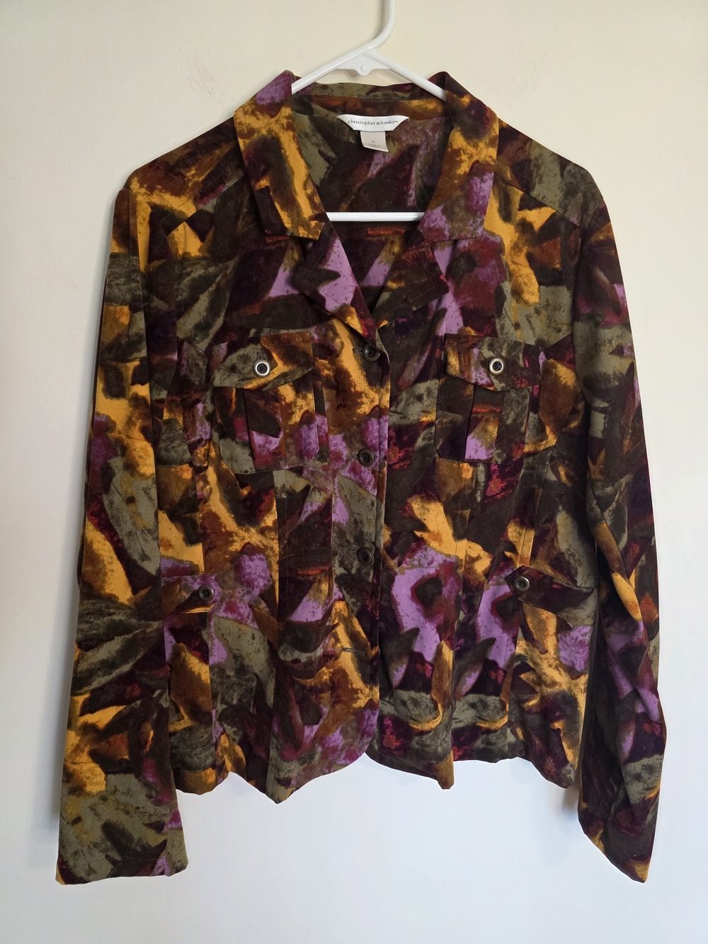 Christopher & Banks Multicolor Abstract Print Jacket in Mustard, Olive & Plum